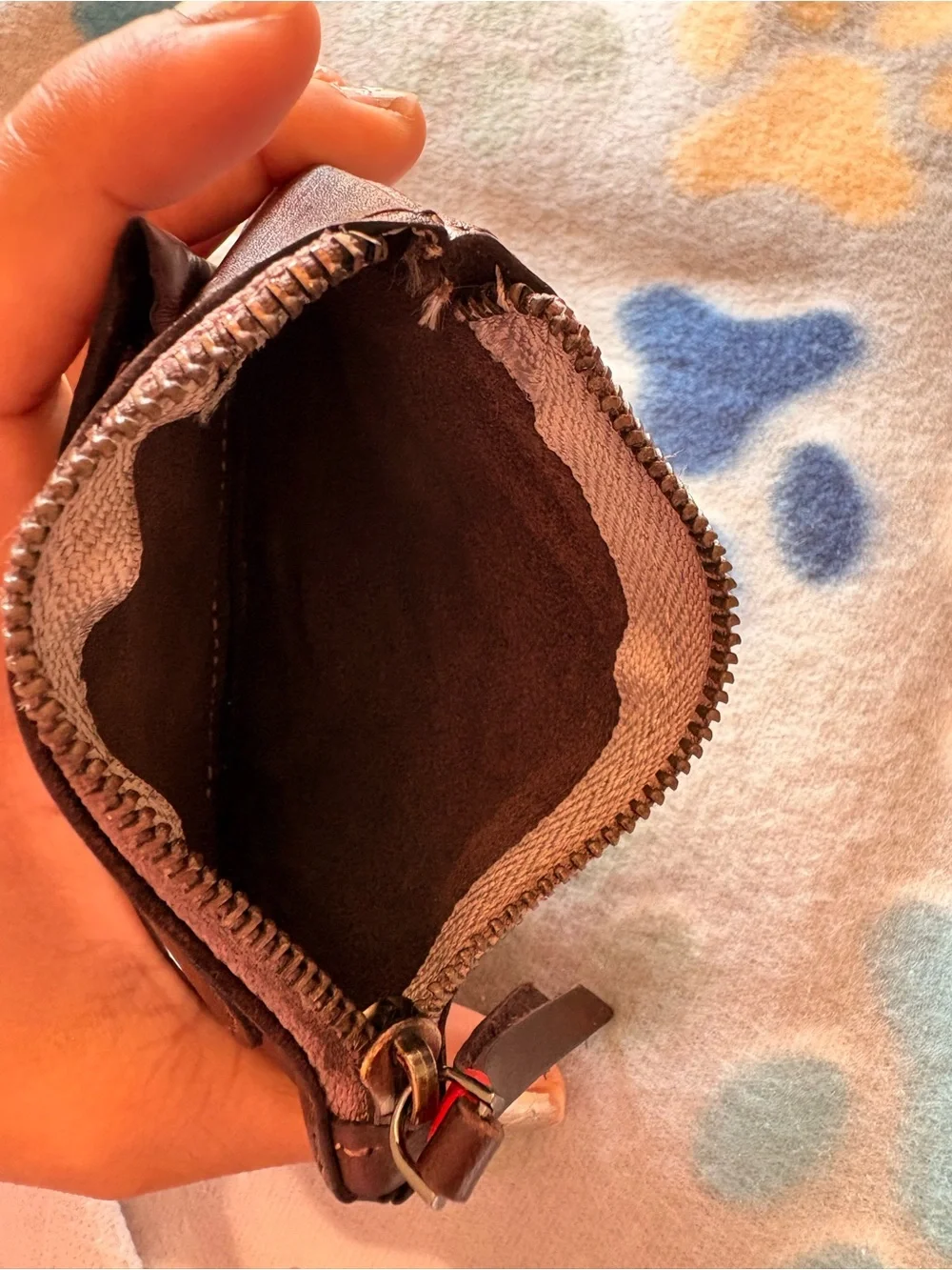 Vintage Brown Leather Zip Pouch with Front Snap Pocket